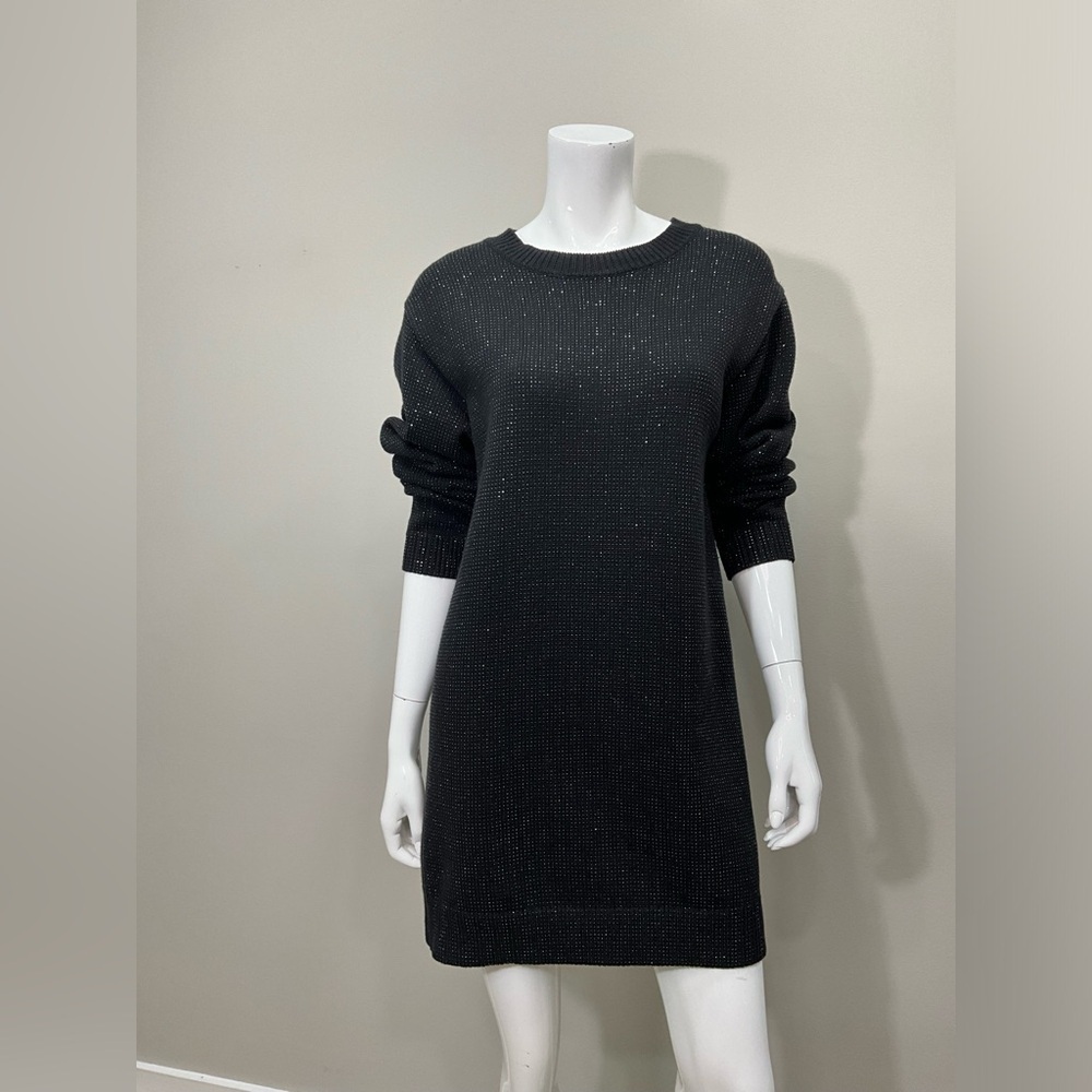 RtA Celeste Shimmer Studded Embellished Black Long Sleeve Sweater Dress Size M